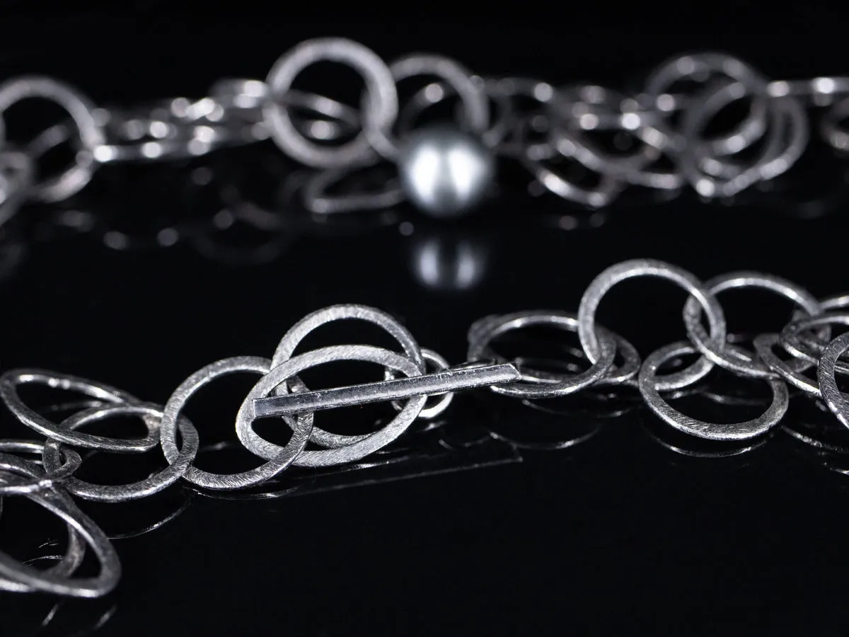 10-11 mm. Freshwater Pearl Necklace in Oxidized Sterling Silver