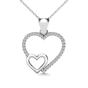 10K White Gold Natural Diamond Double Heart Pendant