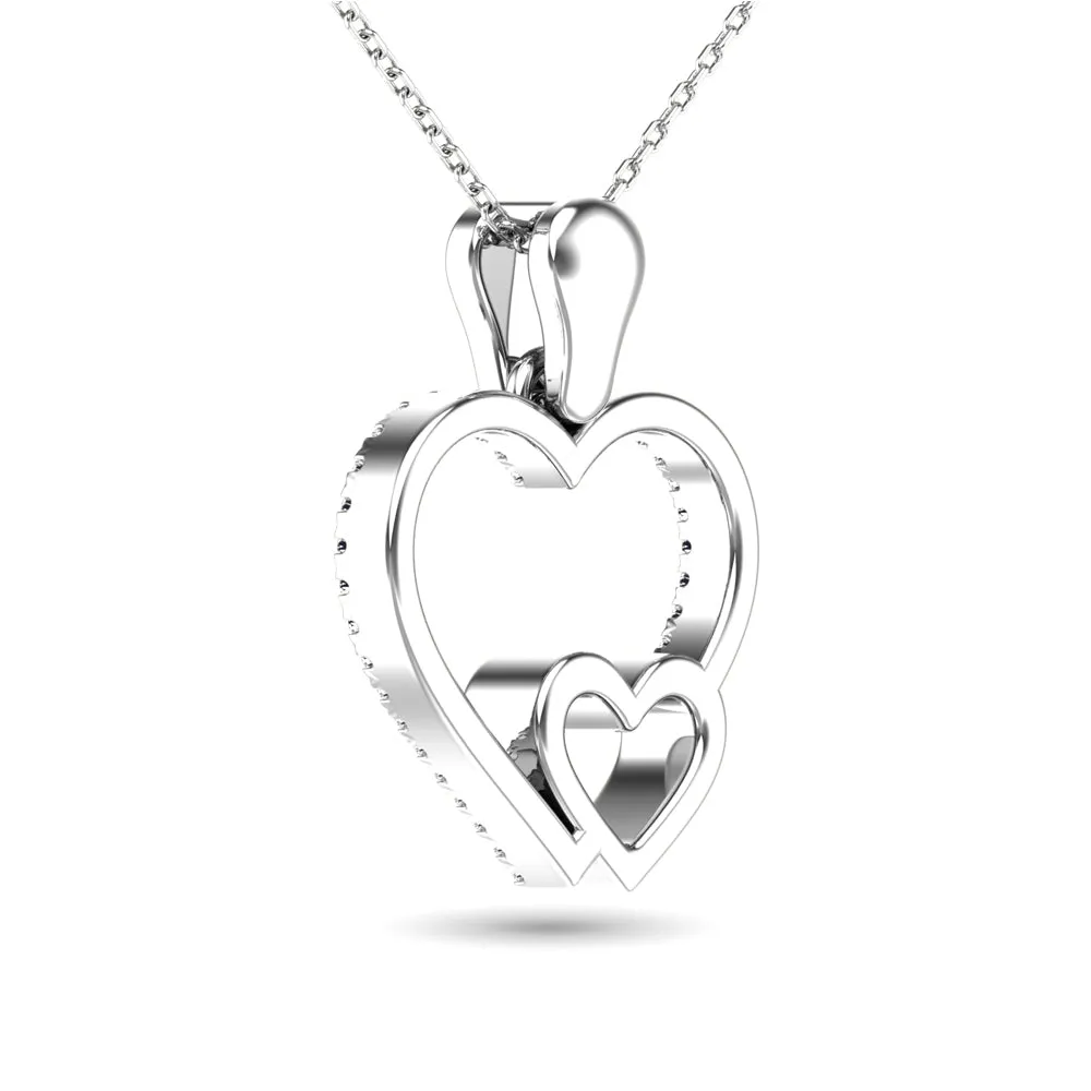 10K White Gold Natural Diamond Double Heart Pendant