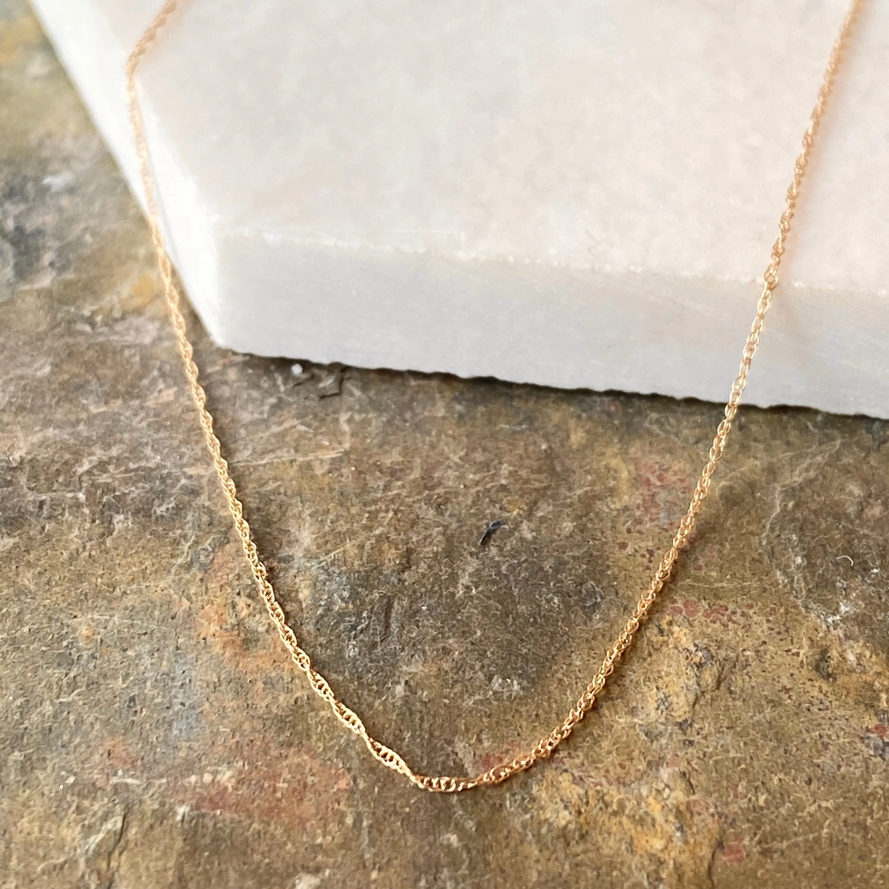 10KT Yellow Gold Thin Rope Chain Necklace .50mm