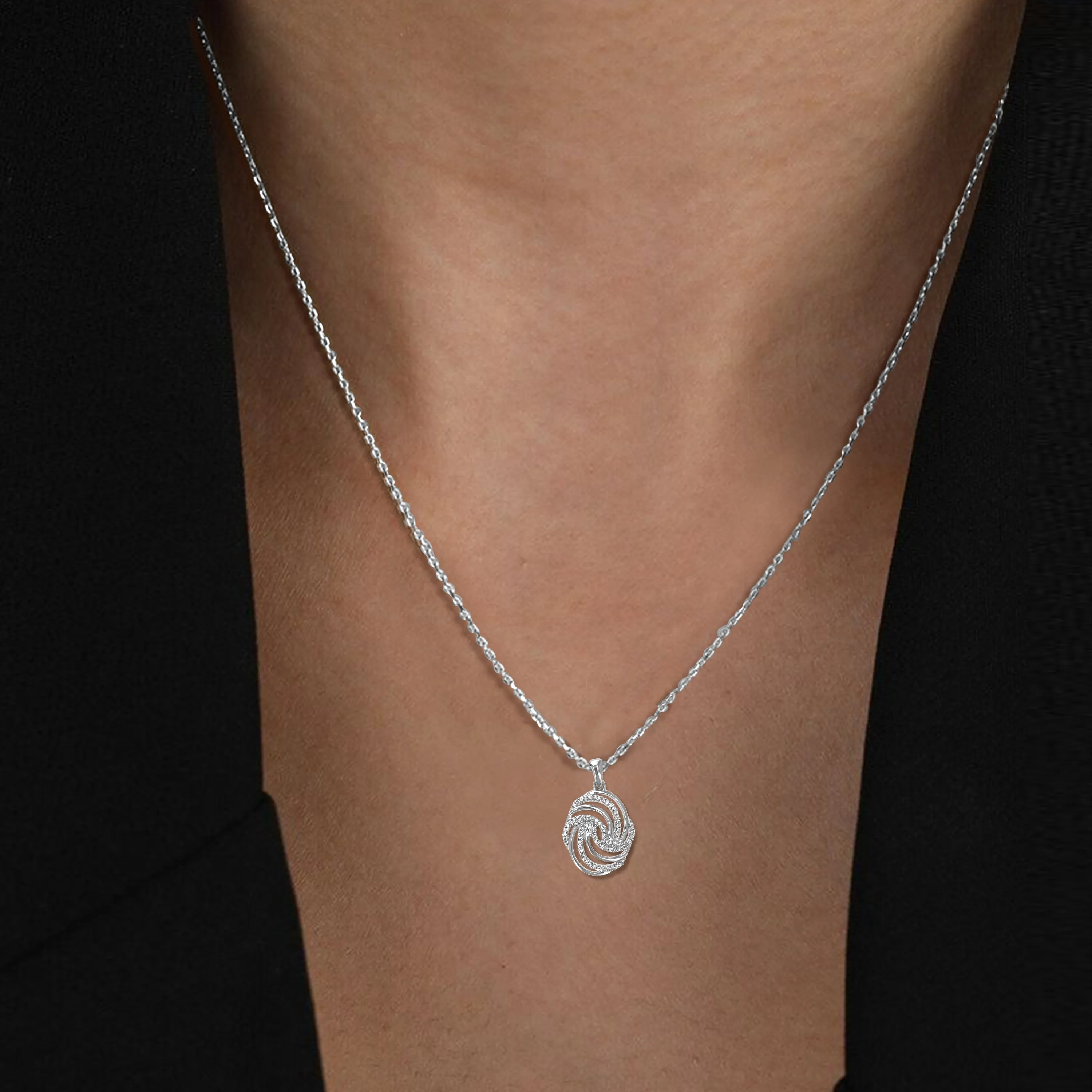 1/10 cttw Lab Grown Diamond Swirl Circle Pendant in Sterling Silver