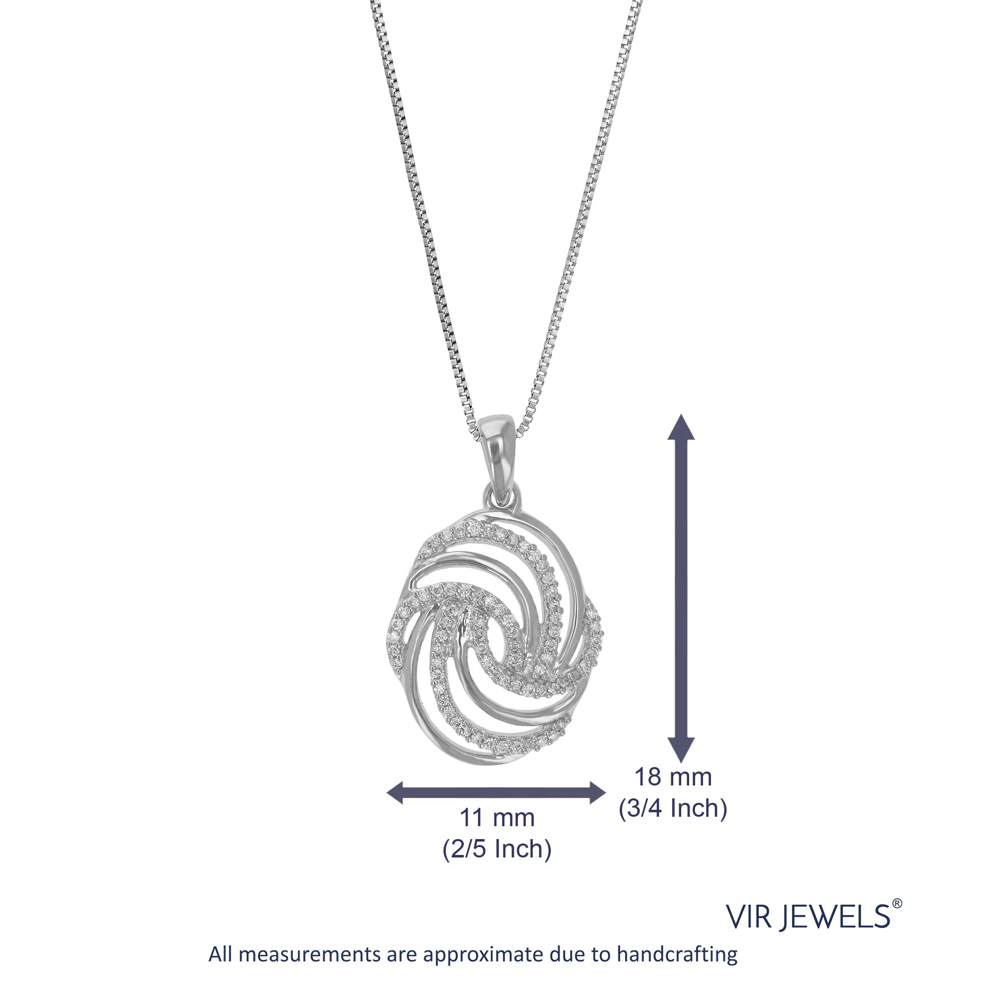 1/10 cttw Lab Grown Diamond Swirl Circle Pendant in Sterling Silver