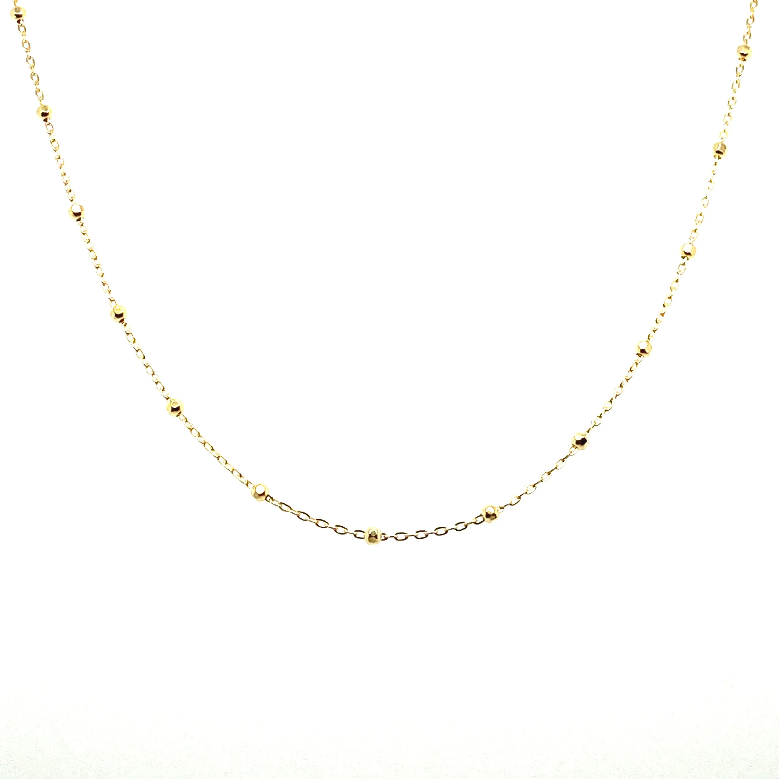 14K Gold Faceted Ball & Chain Necklace