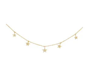 14K Pave Diamond 5 Star Necklace Bolo Chain