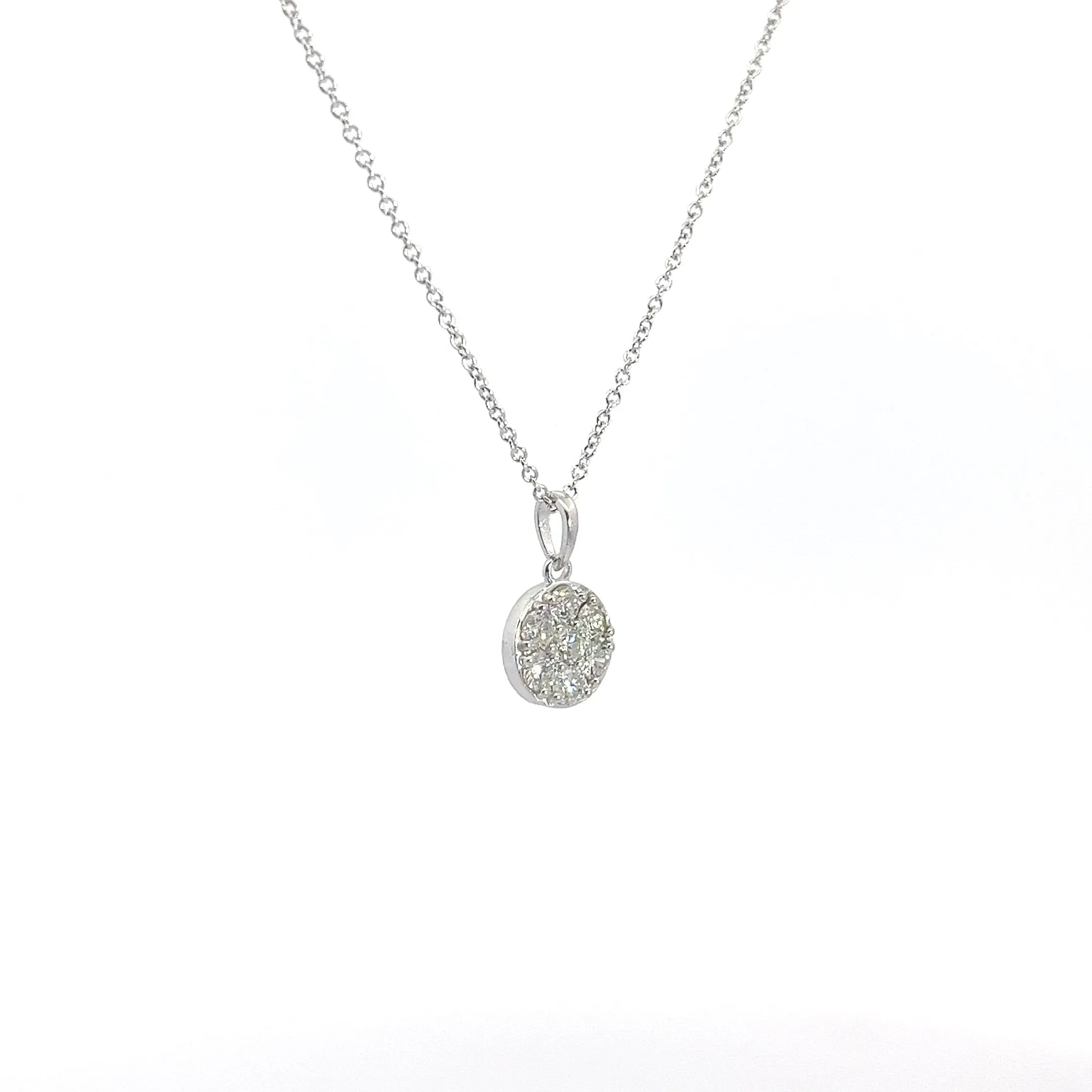 14K White Gold .52ct F VS2 Round Flower Diamond Cluster Pendant Necklace