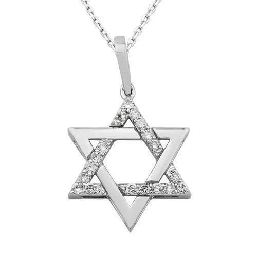 14k White Gold Diamond Star of David Pendant 0.75 Ctw