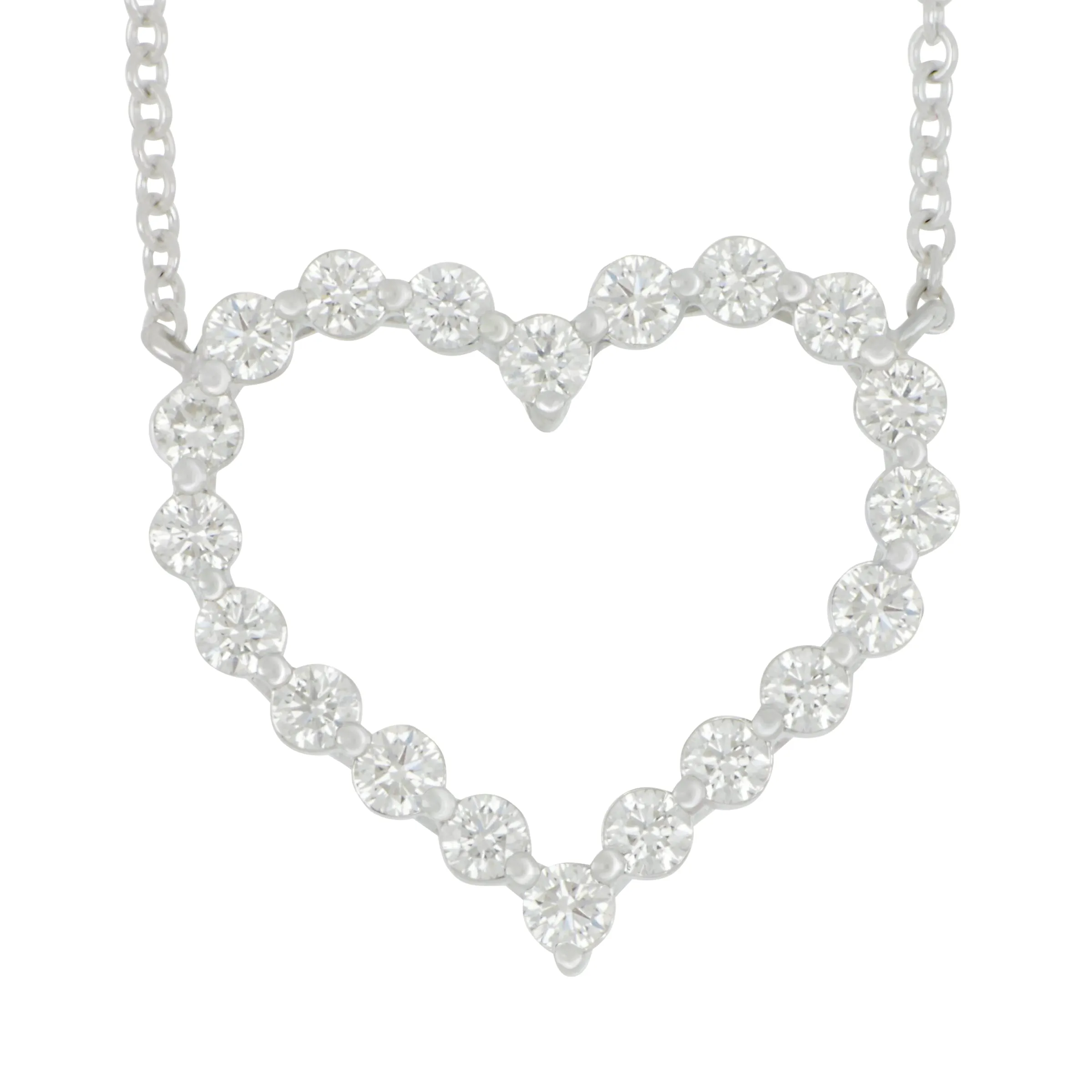 14k White Gold Large Diamond Open Heart Necklace 16-18" Adjustable, D=0.72tw GH/SI