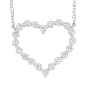 14k White Gold Large Diamond Open Heart Necklace 16-18" Adjustable, D=0.72tw GH/SI