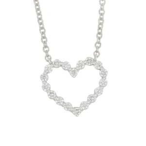 14k White Gold Small Diamond Open Heart Necklace 16-18" Adjustable, D=0.25tw GH/SI
