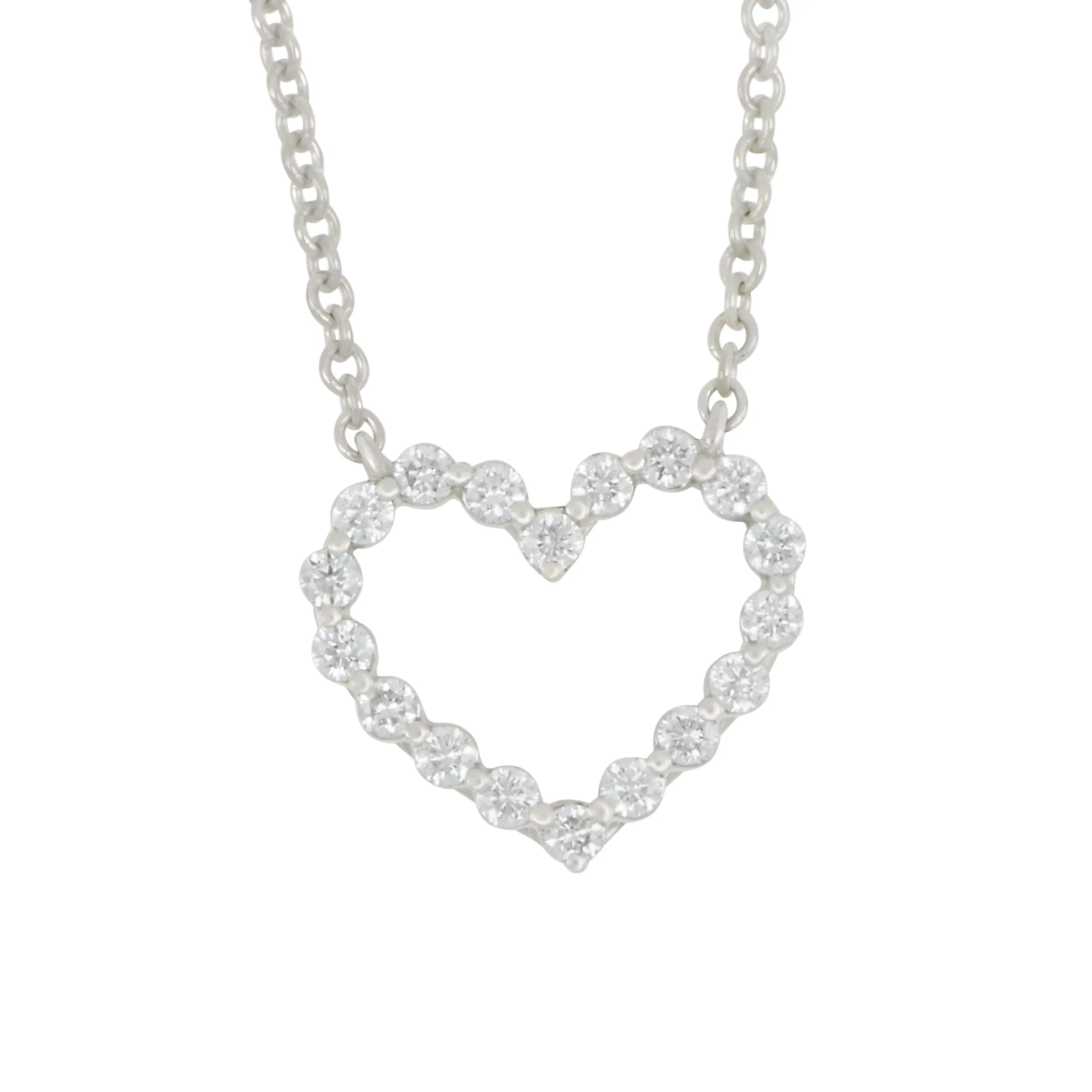 14k White Gold Small Diamond Open Heart Necklace 16-18" Adjustable, D=0.25tw GH/SI