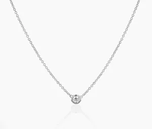 14K White Gold Small Diamond Solitaire Necklace