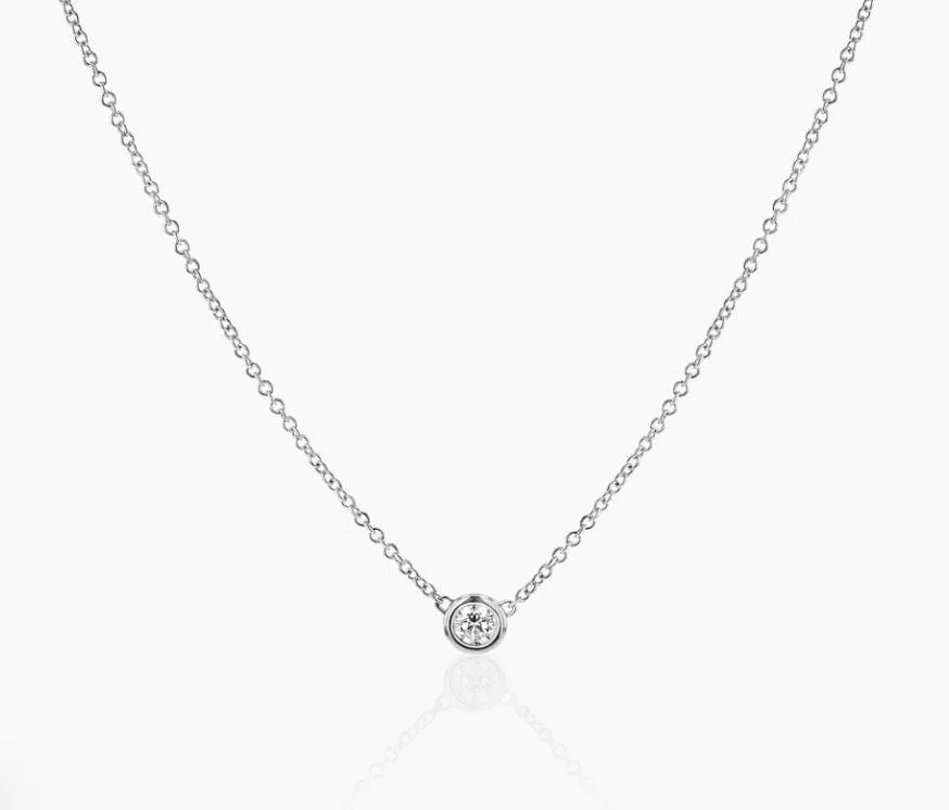 14K White Gold Small Diamond Solitaire Necklace
