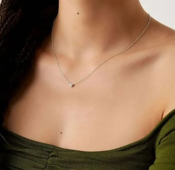 14K White Gold Small Diamond Solitaire Necklace