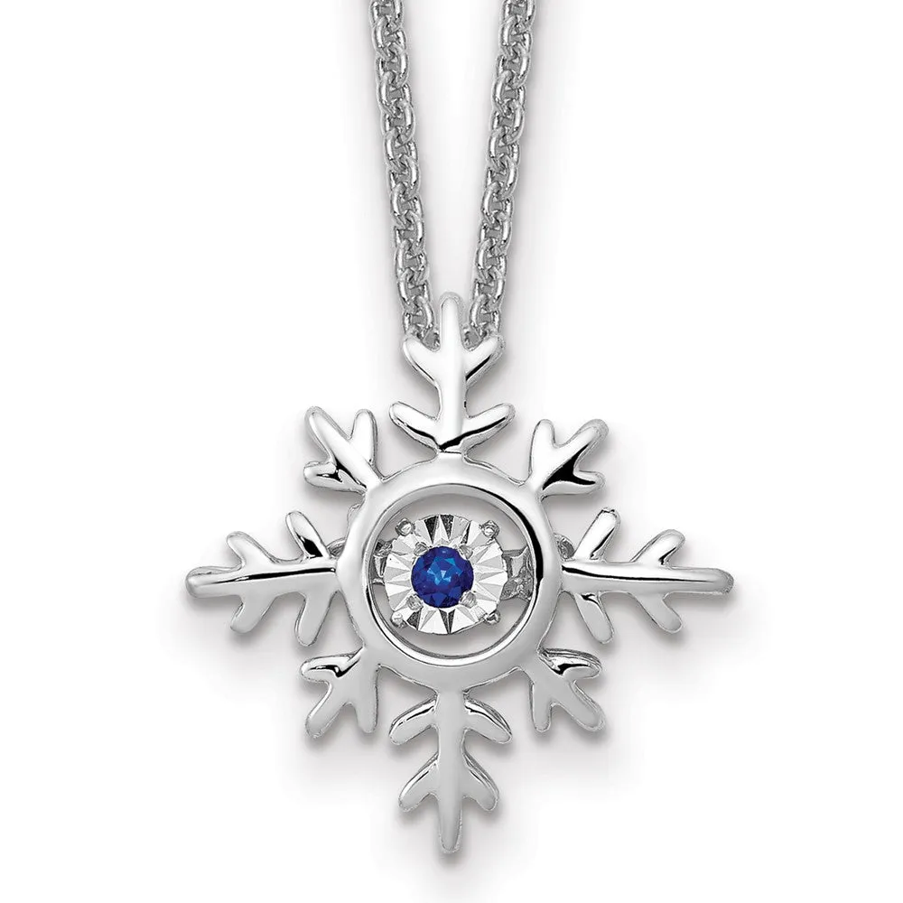 14k White Gold Vibrant Moving Sapphire Snowflake Necklace