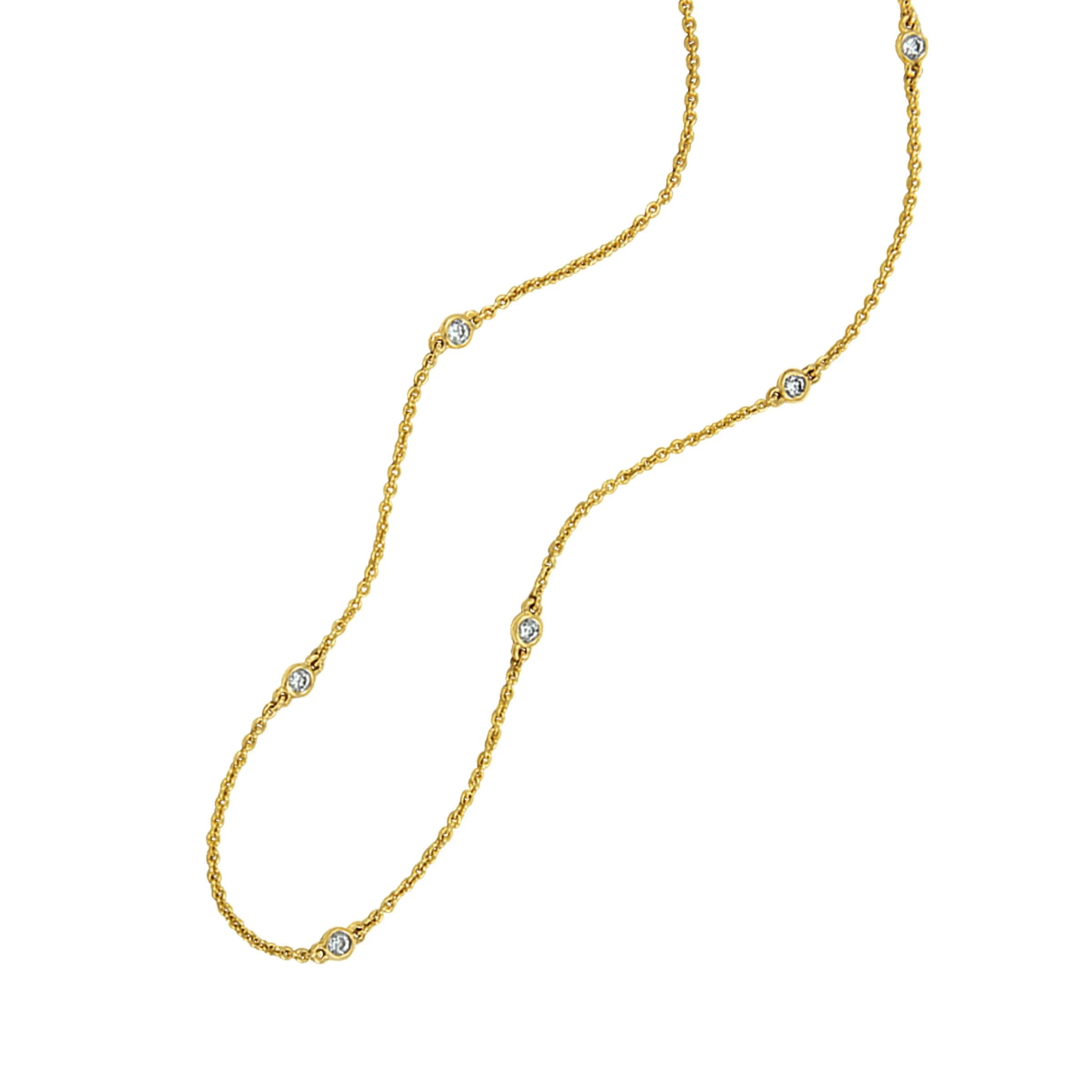 14k Yellow and White Gold Diamonds by the Yard 8-Station Necklace 20" Adjustable D=0.21tw