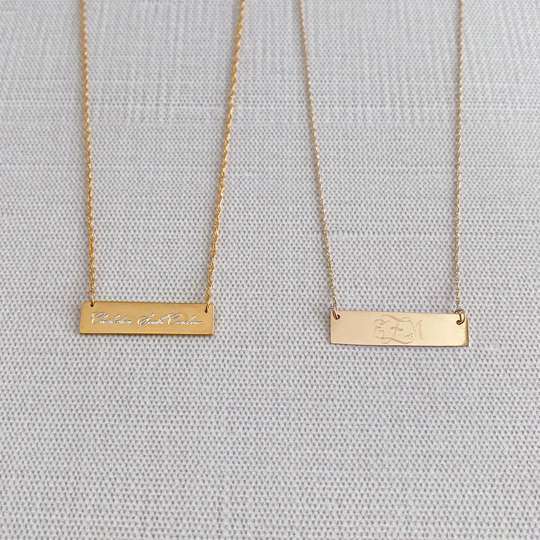 14K Yellow Gold Bar Pendant Necklace