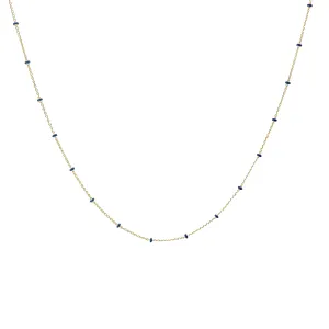 14k Yellow Gold Navy Enamel Beaded Necklace
