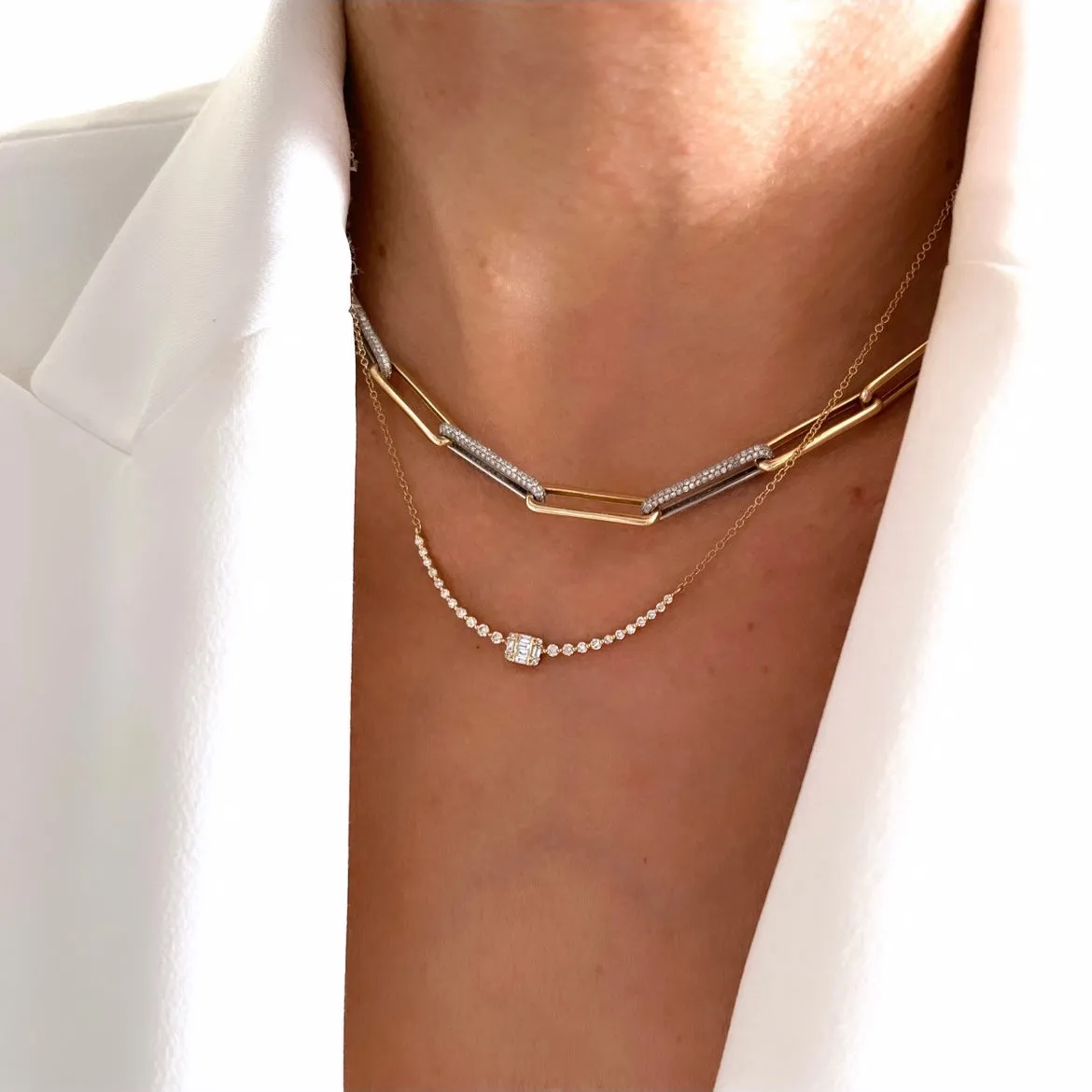 14KT Gold Diamond Emile Bar Necklace