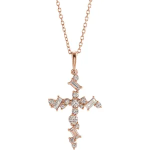 14KT Rose Gold 1/2 Carat Scattered Diamond Cross Pendant Necklace