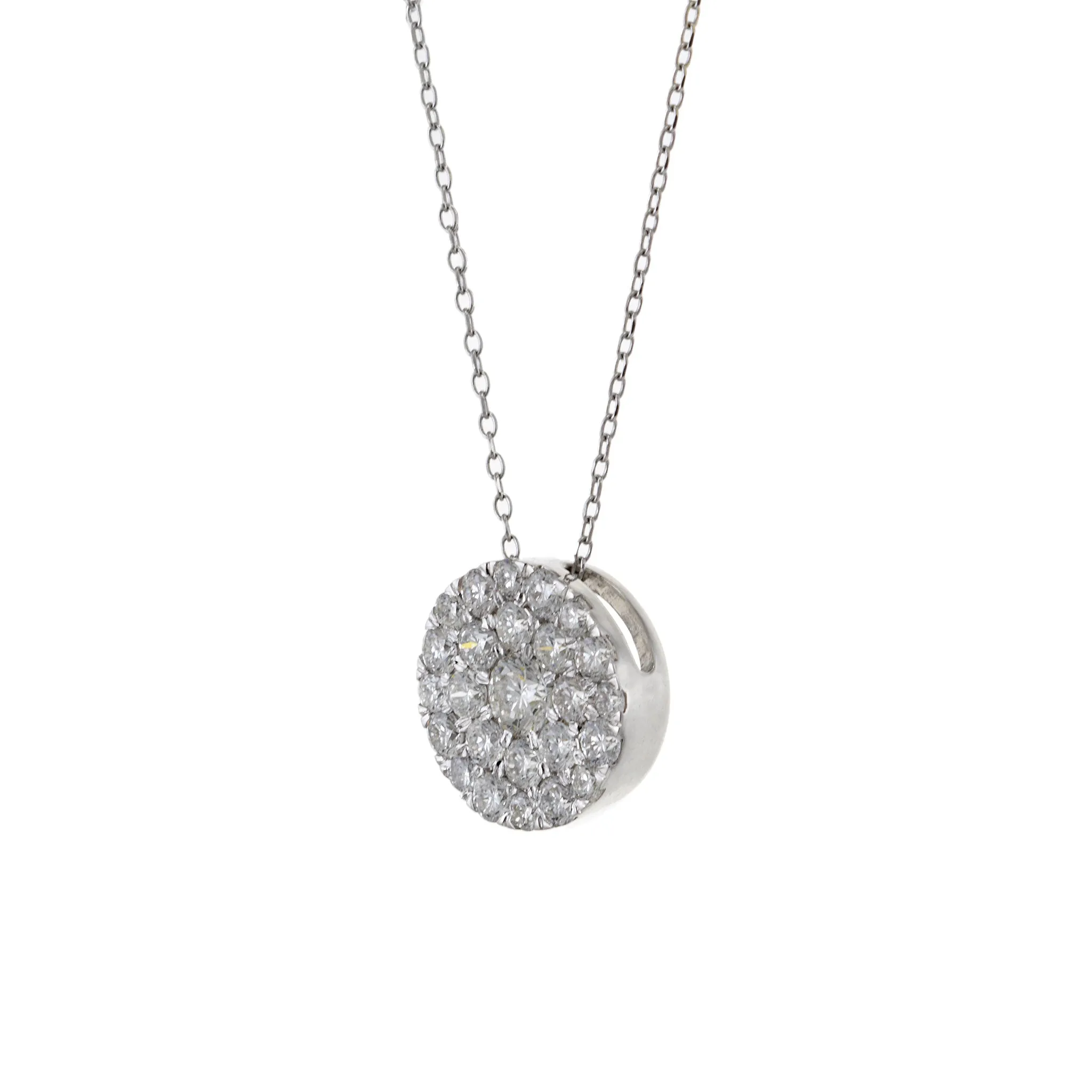 14KT White Gold Round Cluster Diamond Pendant Necklace