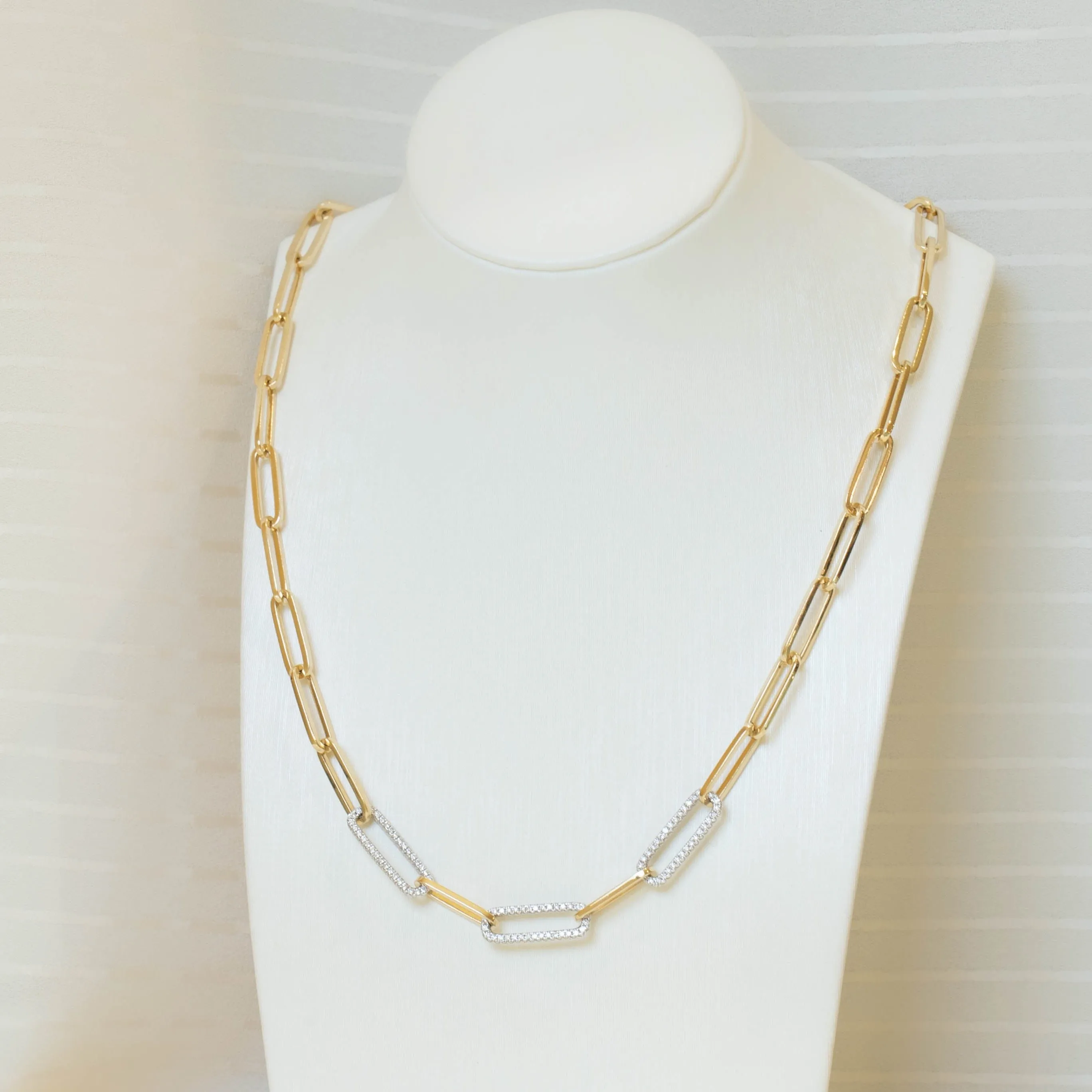 14ky Diamond and Gold Paper Clip Necklace