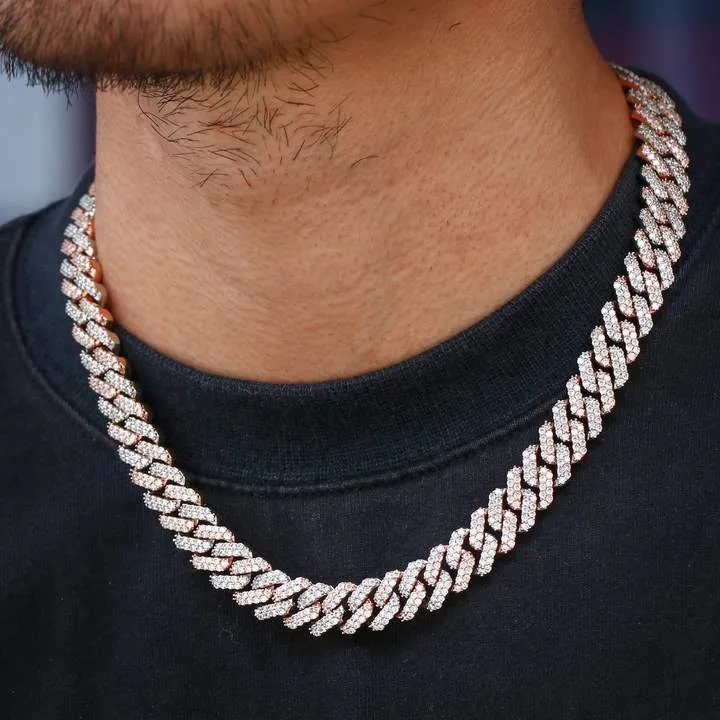 15mm Iced Out Prong Link Cuban Link Choker in Rose Gold