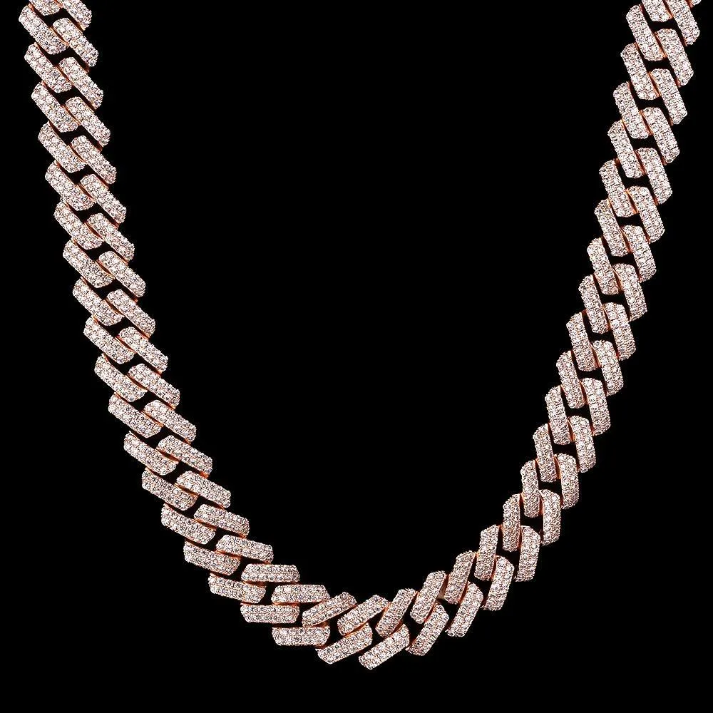 15mm Iced Out Prong Link Cuban Link Choker in Rose Gold