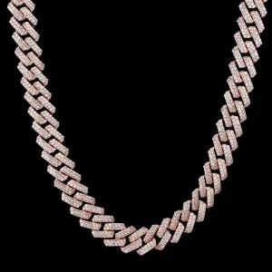 15mm Iced Out Prong Link Cuban Link Choker in Rose Gold