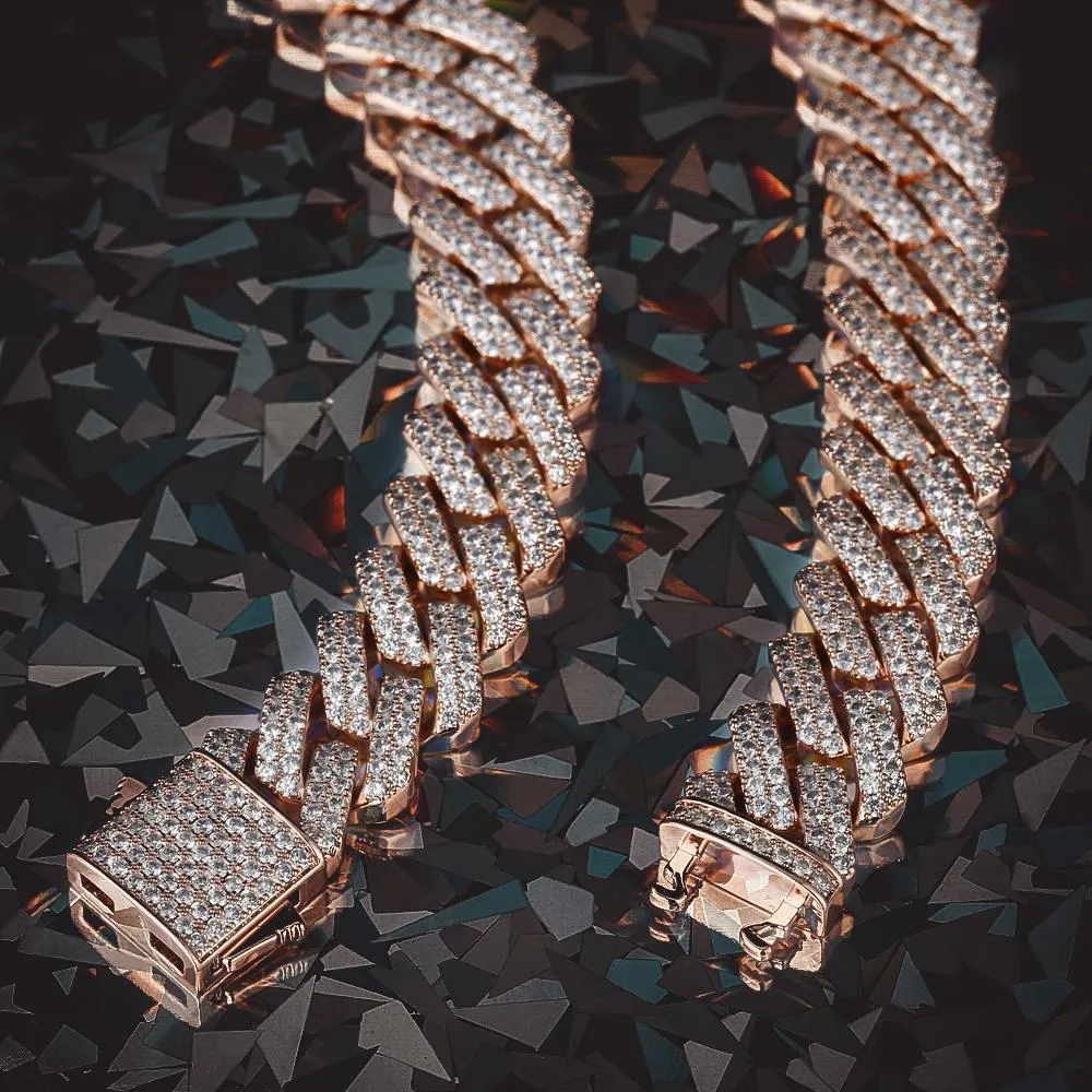15mm Iced Out Prong Link Cuban Link Choker in Rose Gold