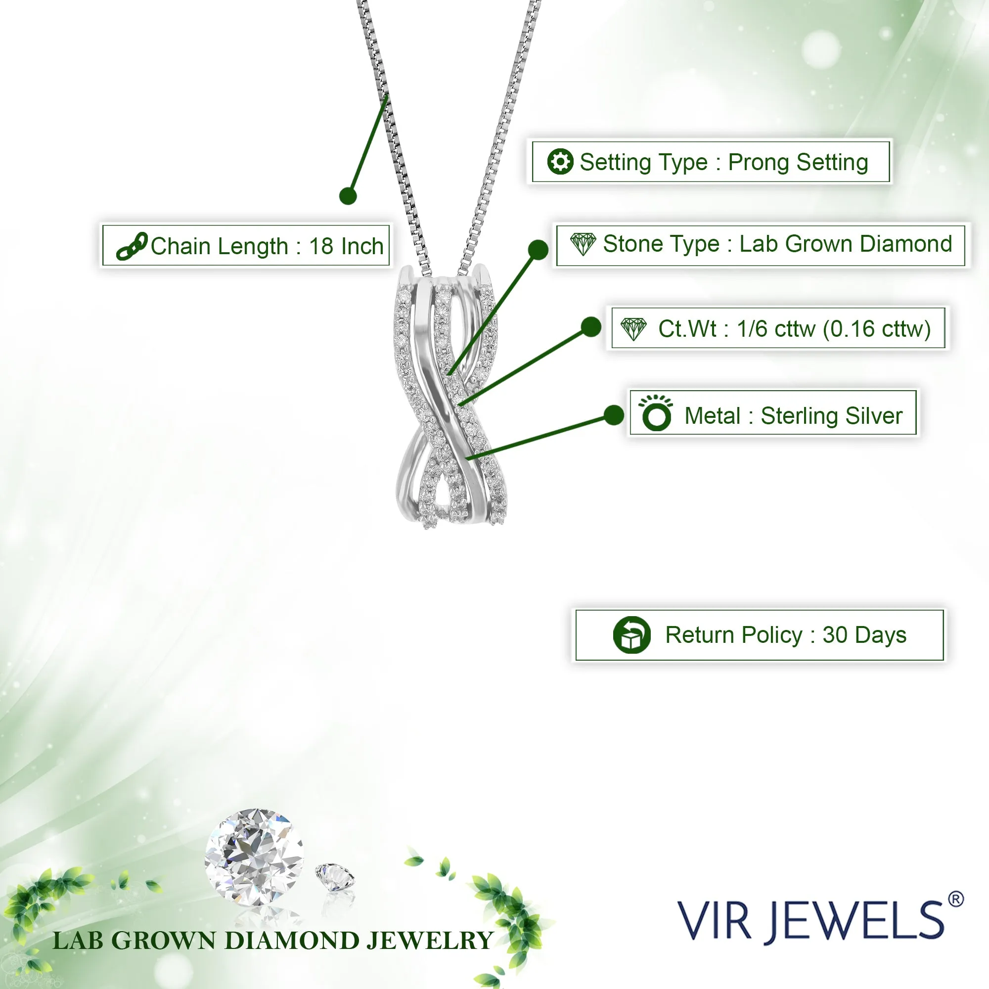 1/6 cttw Lab Grown Diamond Double Infinity Pendant in Silver