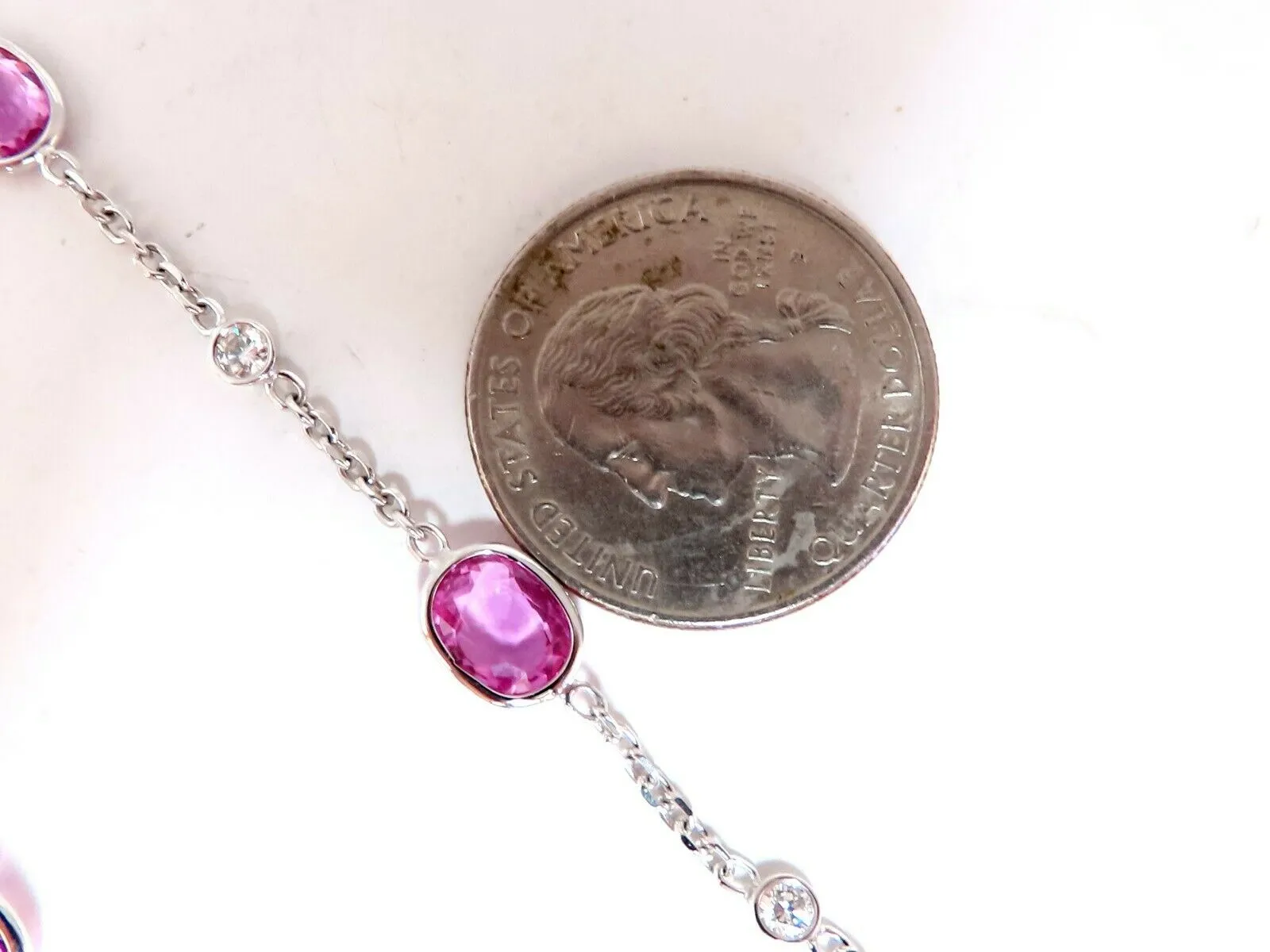16.80ct. Natural Vivid Gem Bubble Gum Pink Sapphires Yard Diamond Necklace 14Kt
