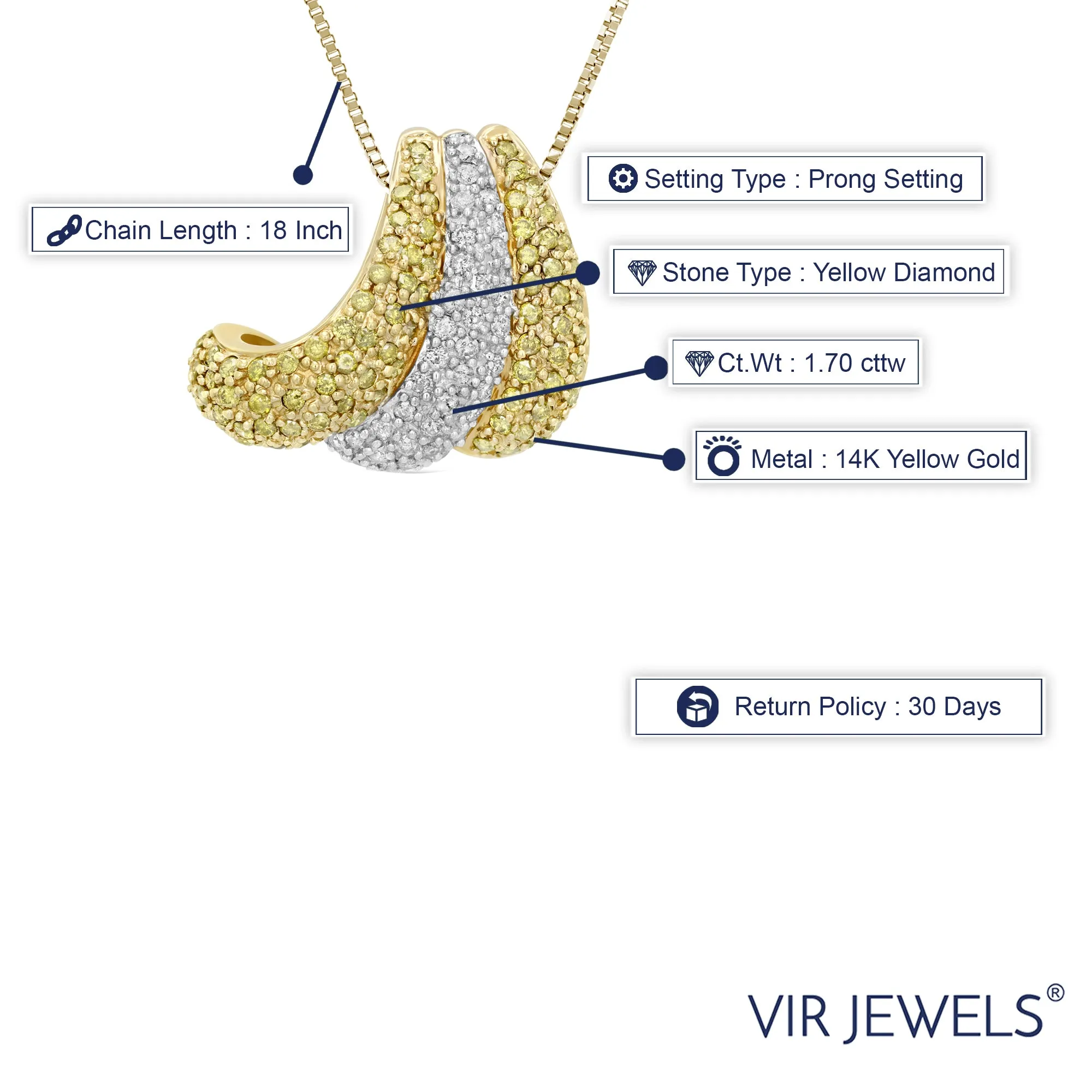 1.70 cttw Yellow and White Diamond Pendant in 14K Yellow Gold