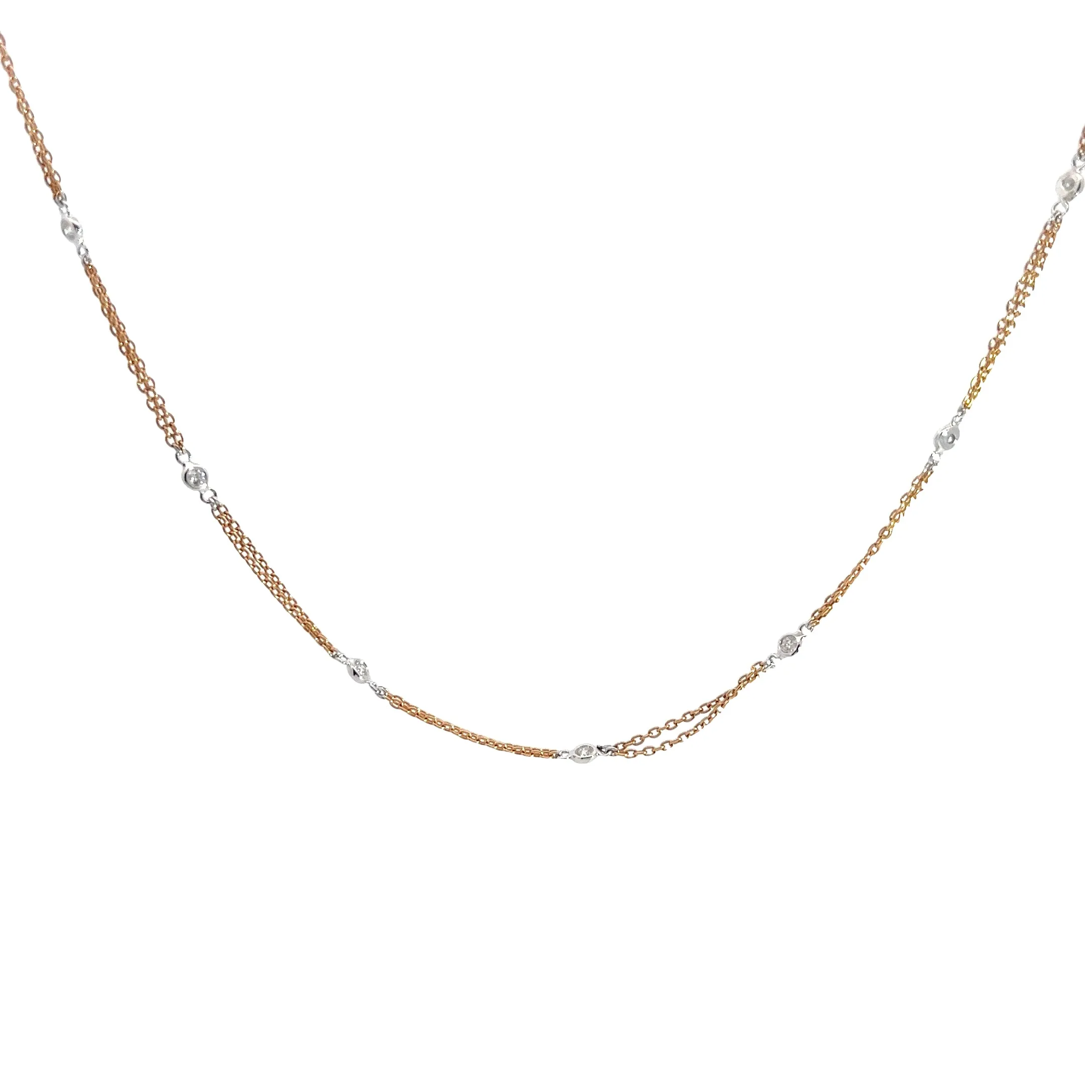18k Rose Gold  .20ct G VS2 Round Diamonds Double Strand By the yard necklace