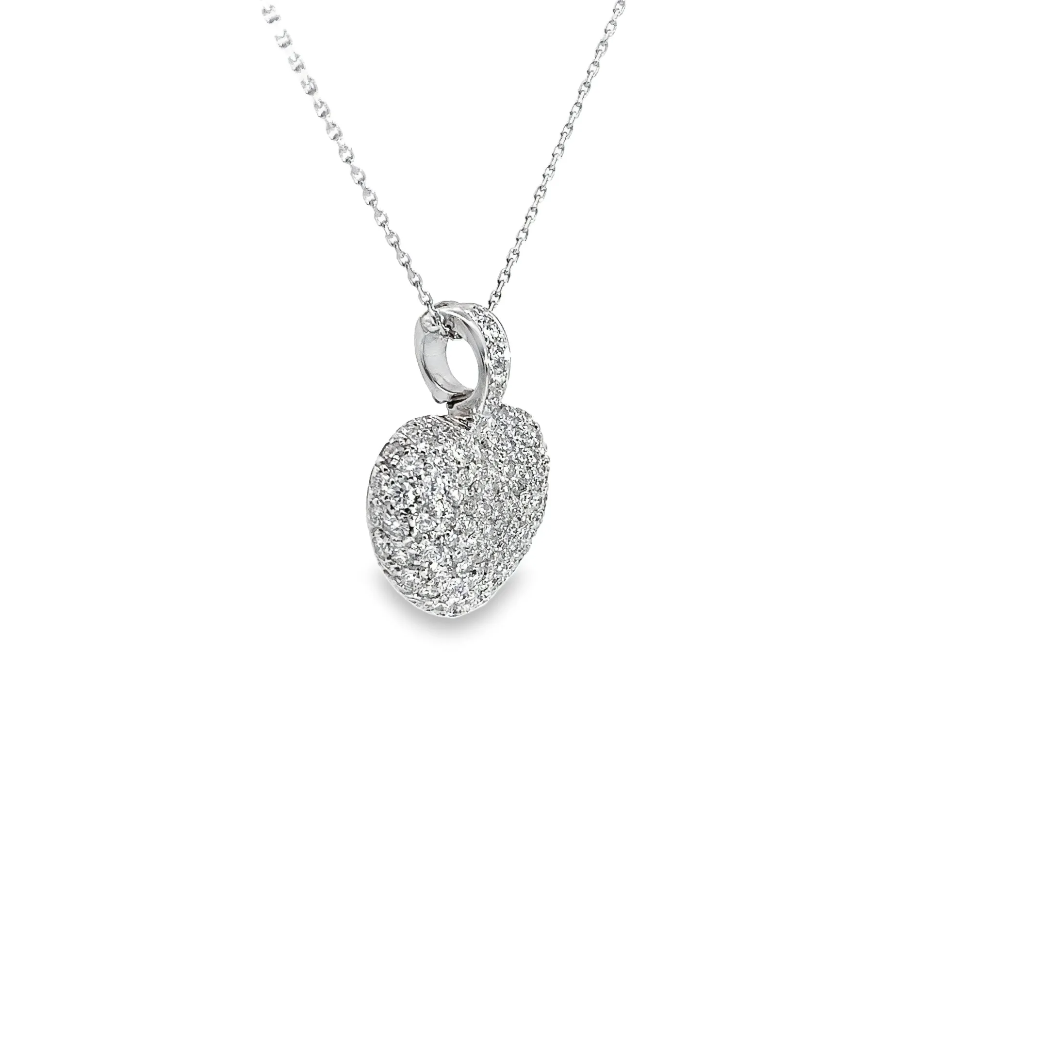 18k White Gold 2.00ct F VS2 Round Diamond Pave Puffed Heart Necklace