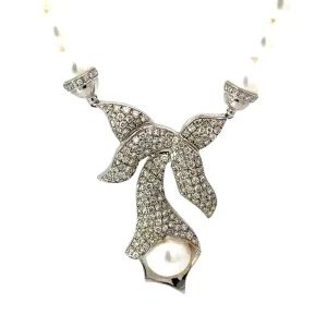 18k White Gold 3.50ct H SI1 Diamond and Fresh Water White Pearl 8mm / 11mm Necklace
