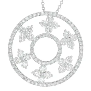 18k White Gold Double Circle with Six Flower Stations Diamond Necklace, D=2.90tw GH/SI