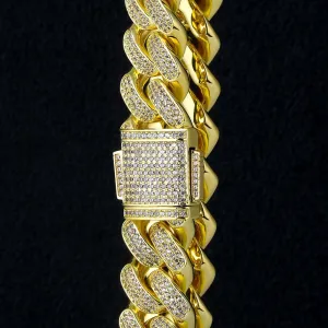 18mm Iced Out Cuban Link Chain 14K Gold Plated
