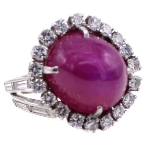 1960s Star Ruby Diamond Platinum Cocktail Ring