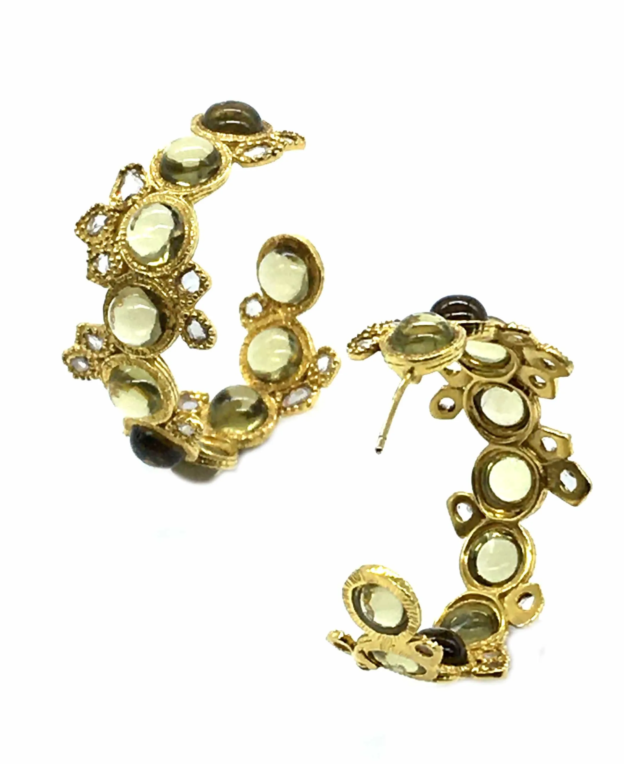 20K Eternity Olive Quartz Hoop Earrings