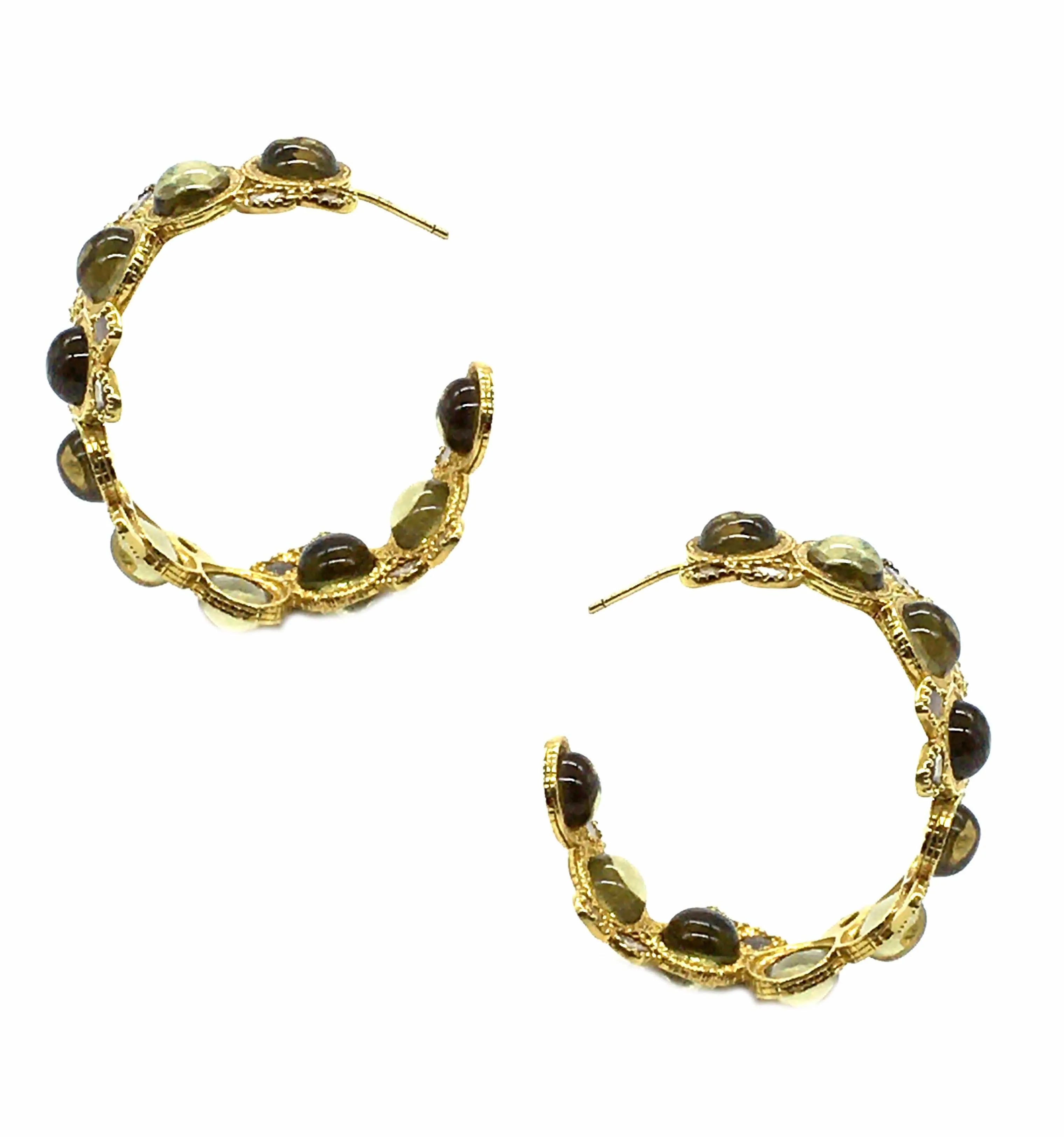 20K Eternity Olive Quartz Hoop Earrings