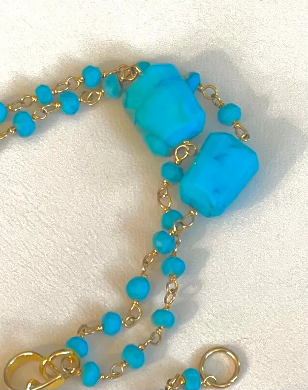 24k Gold-Filled Beaded Turquoise Chain Pendant Necklace 24”