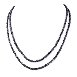 3-4 mm Two Row Rough Black Diamond Beads Necklace in 925 Silver Clasp. Very Elegant & Great Look