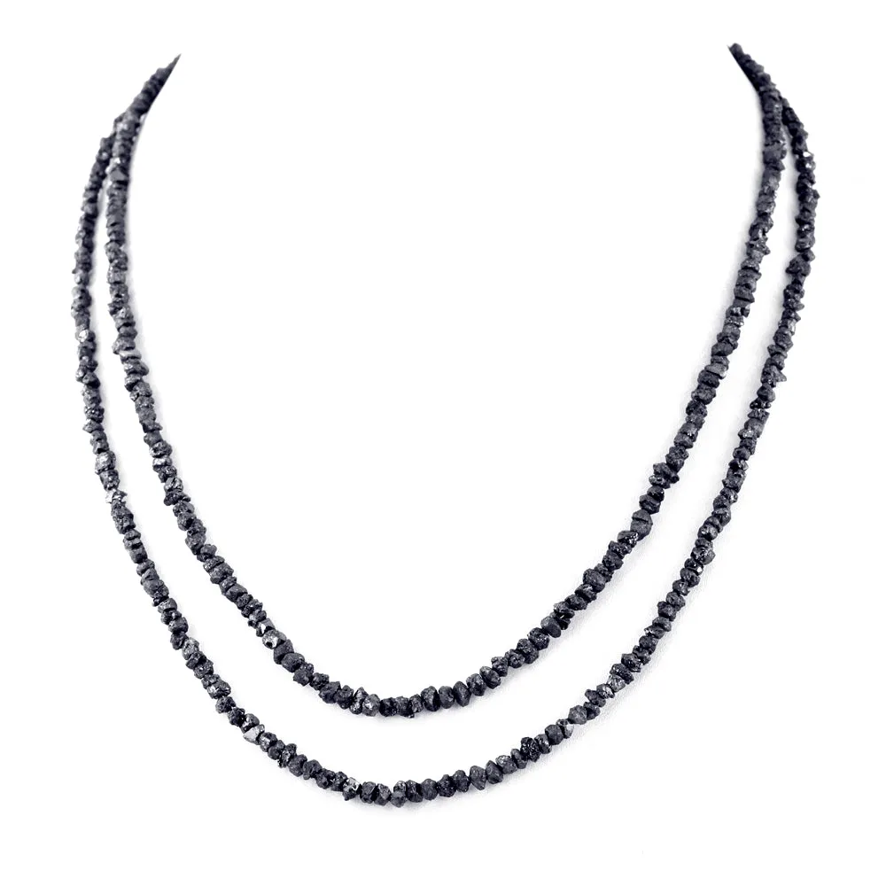 3-4 mm Two Row Rough Black Diamond Beads Necklace in 925 Silver Clasp. Very Elegant & Great Look