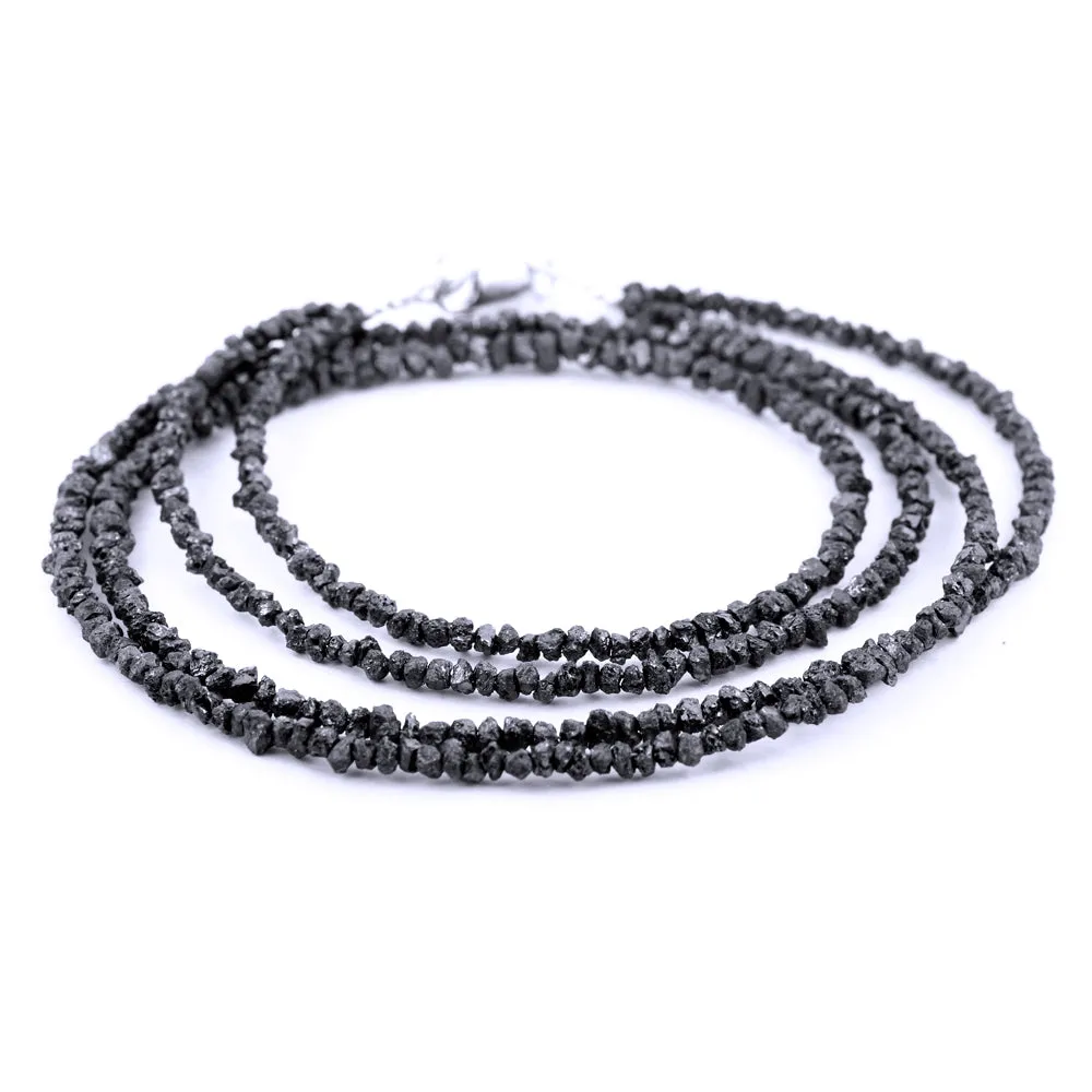3-4 mm Two Row Rough Black Diamond Beads Necklace in 925 Silver Clasp. Very Elegant & Great Look