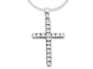 45cm Sterling Silver Cubic Zirconia Cross Necklace