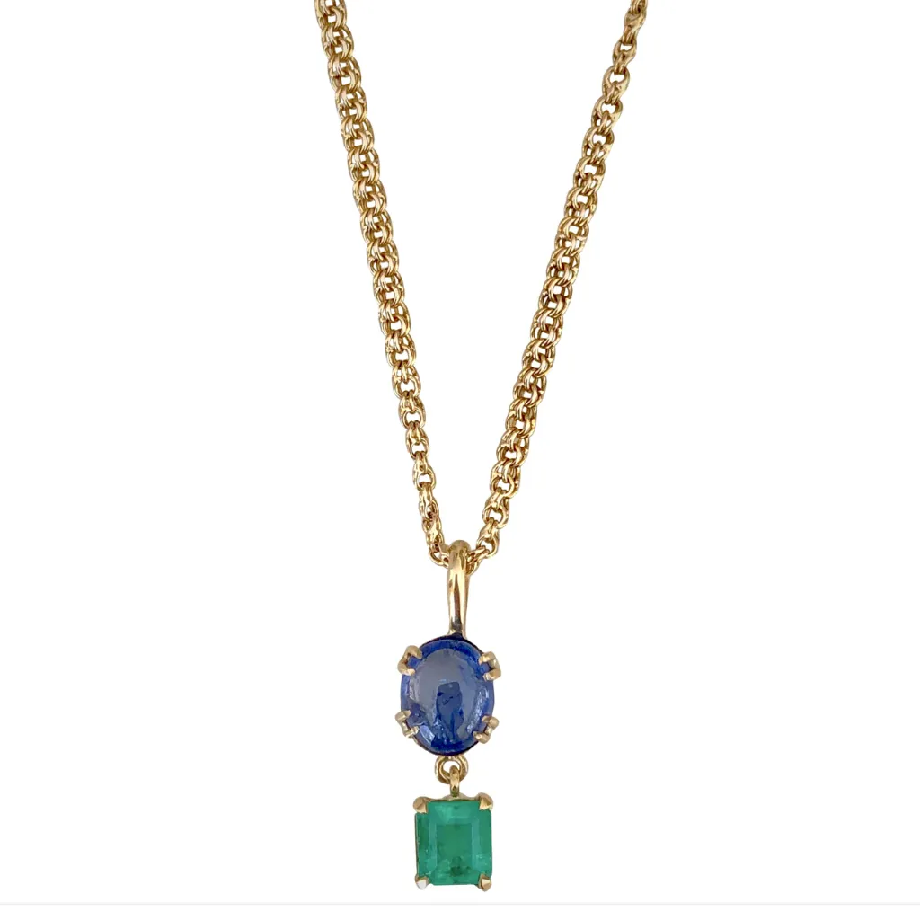6.20 Carat Vintage Sapphire Emerald Pendant Necklace 18 Karat