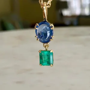 6.20 Carat Vintage Sapphire Emerald Pendant Necklace 18 Karat