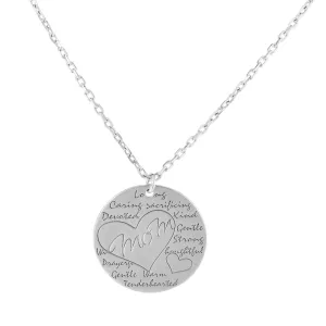 925 Sterling Silver Engraved Mom Disc Pendant Necklace