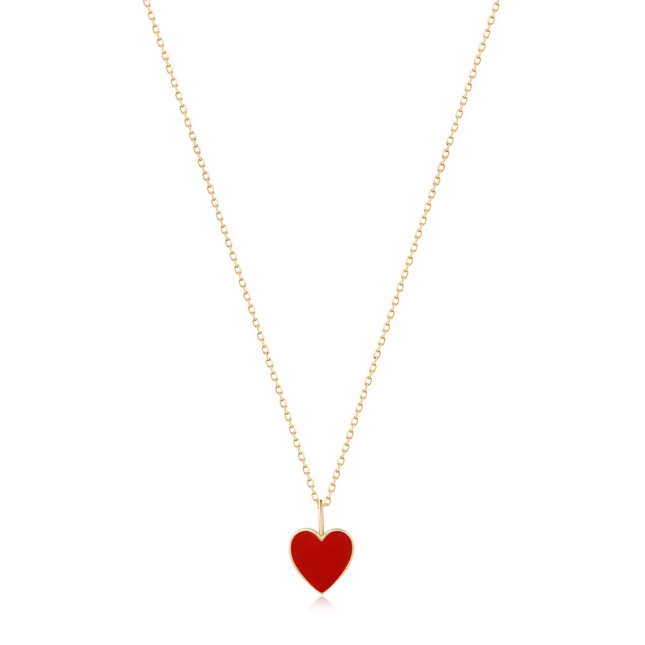 A Symbol of Love - 14k Solid Gold Red Enamel Heart Necklace