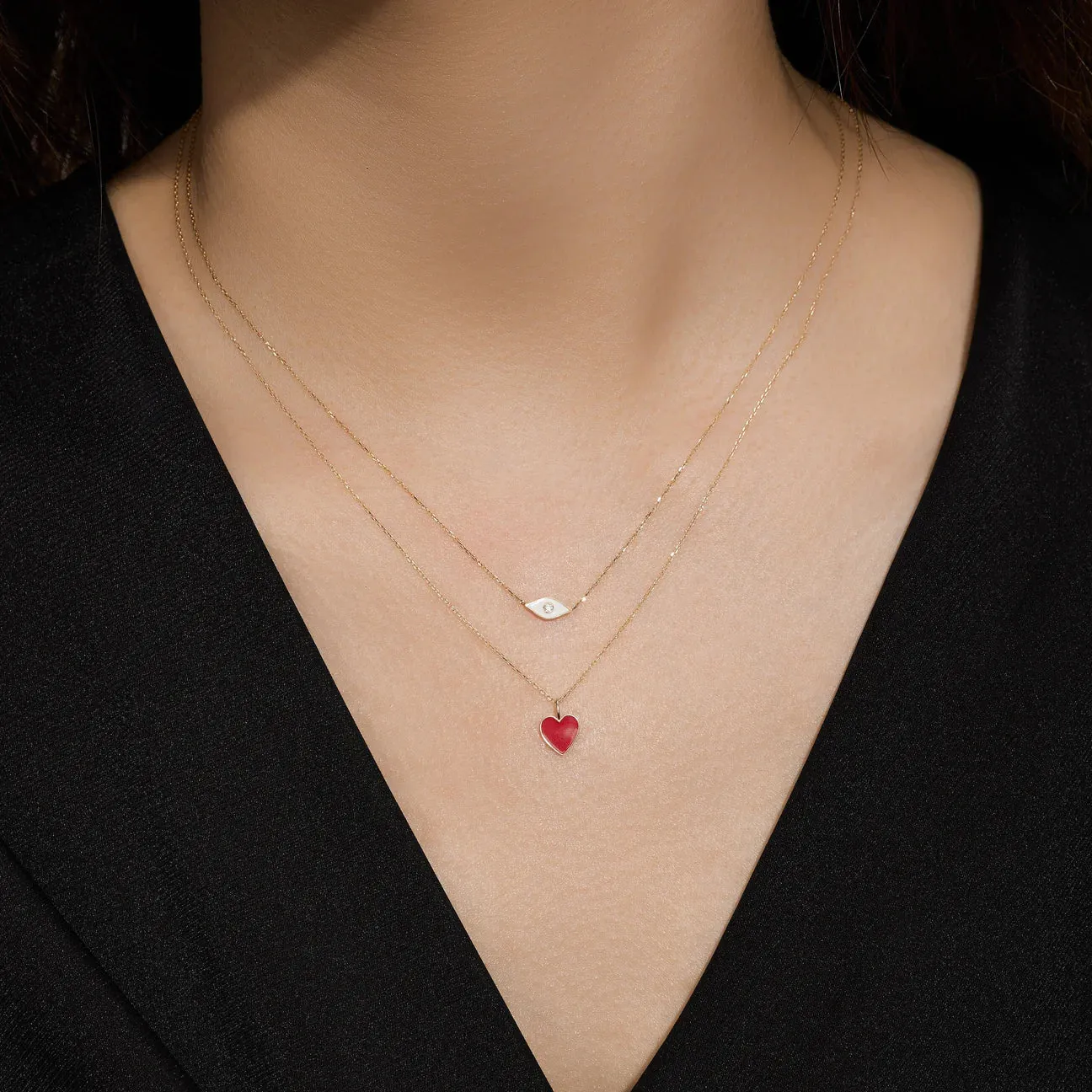 A Symbol of Love - 14k Solid Gold Red Enamel Heart Necklace